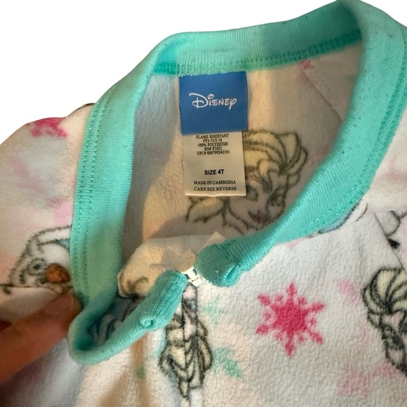 Disney Frozen Pajamas Elsa Olaf Zip Footed Fleece Sleeper White Pink 4T - Picture 3 of 4